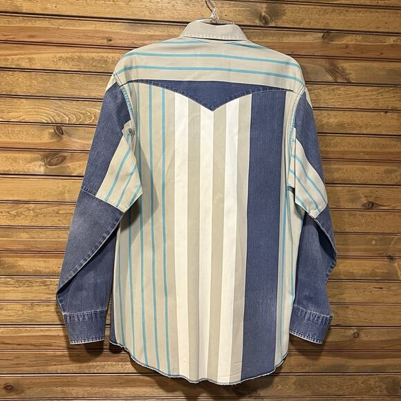 Vtg Wranglers Men’s Brushpopper Button Denim Striped Shirt 40’s-60’s 16.5x36 - Picture 8 of 16
